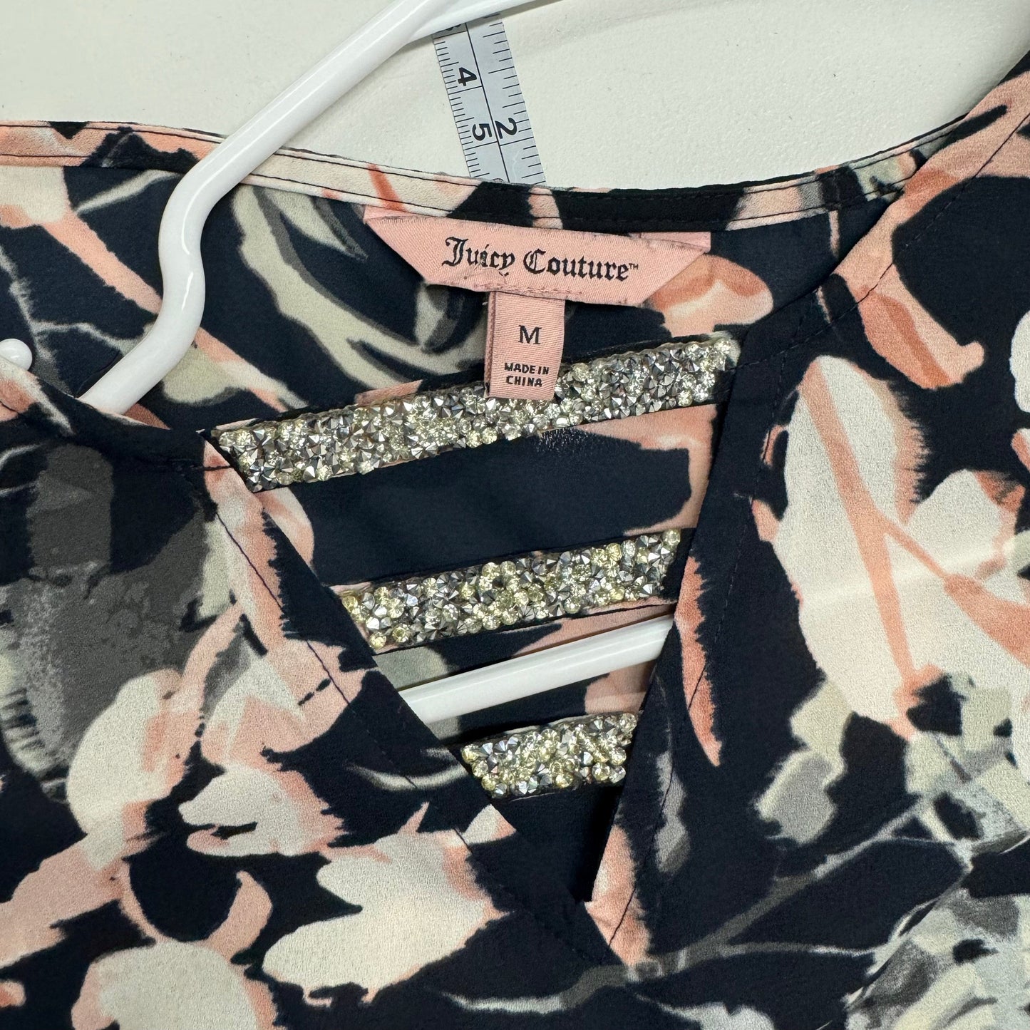 Juicy Couture Womens Dress Size M Pink/Blue Floral/Bling Blouse Pre-Owned