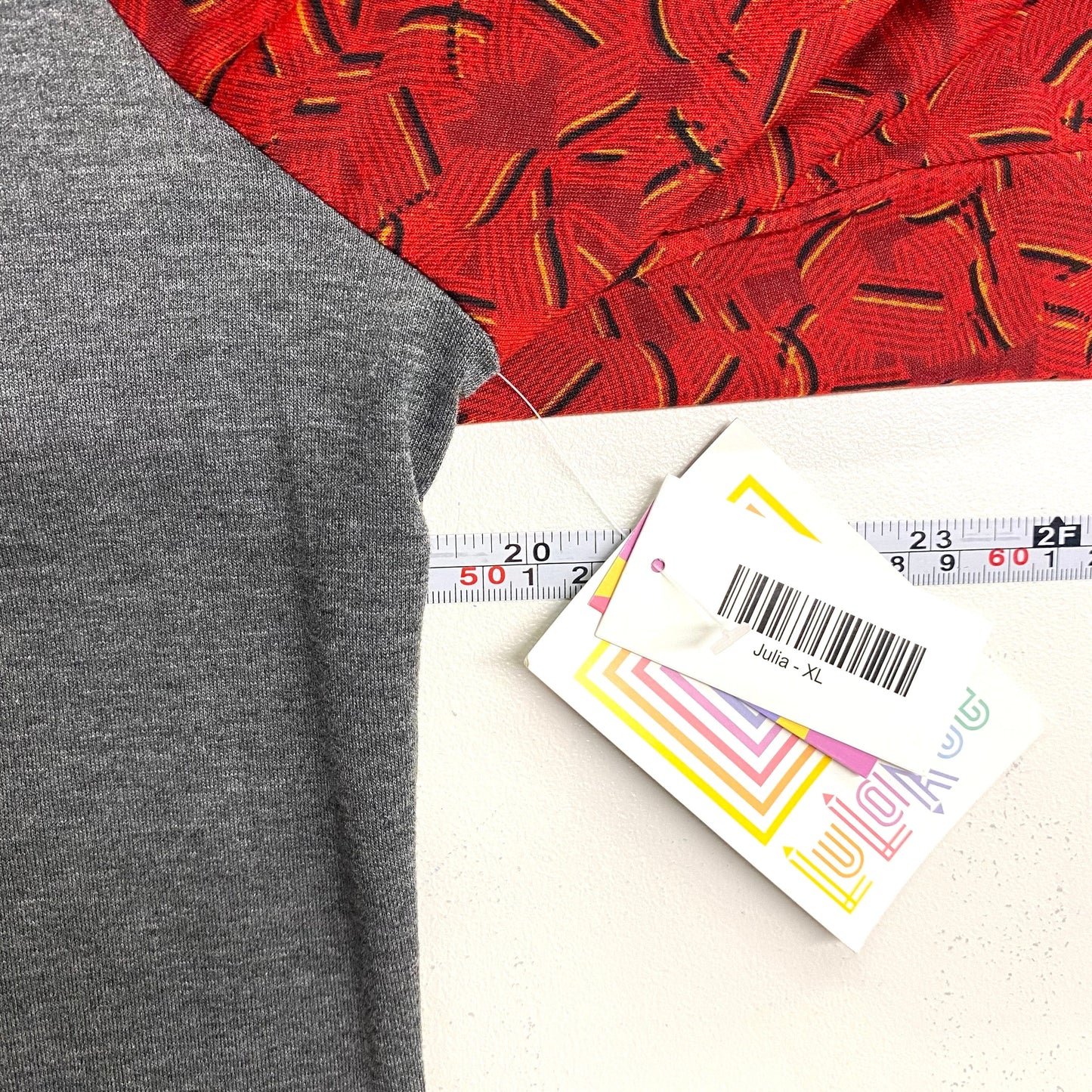 LuLaRoe Julia Bodycon Dress | XL (16-18) | Red/Orange/Black | Ribbons | NWT