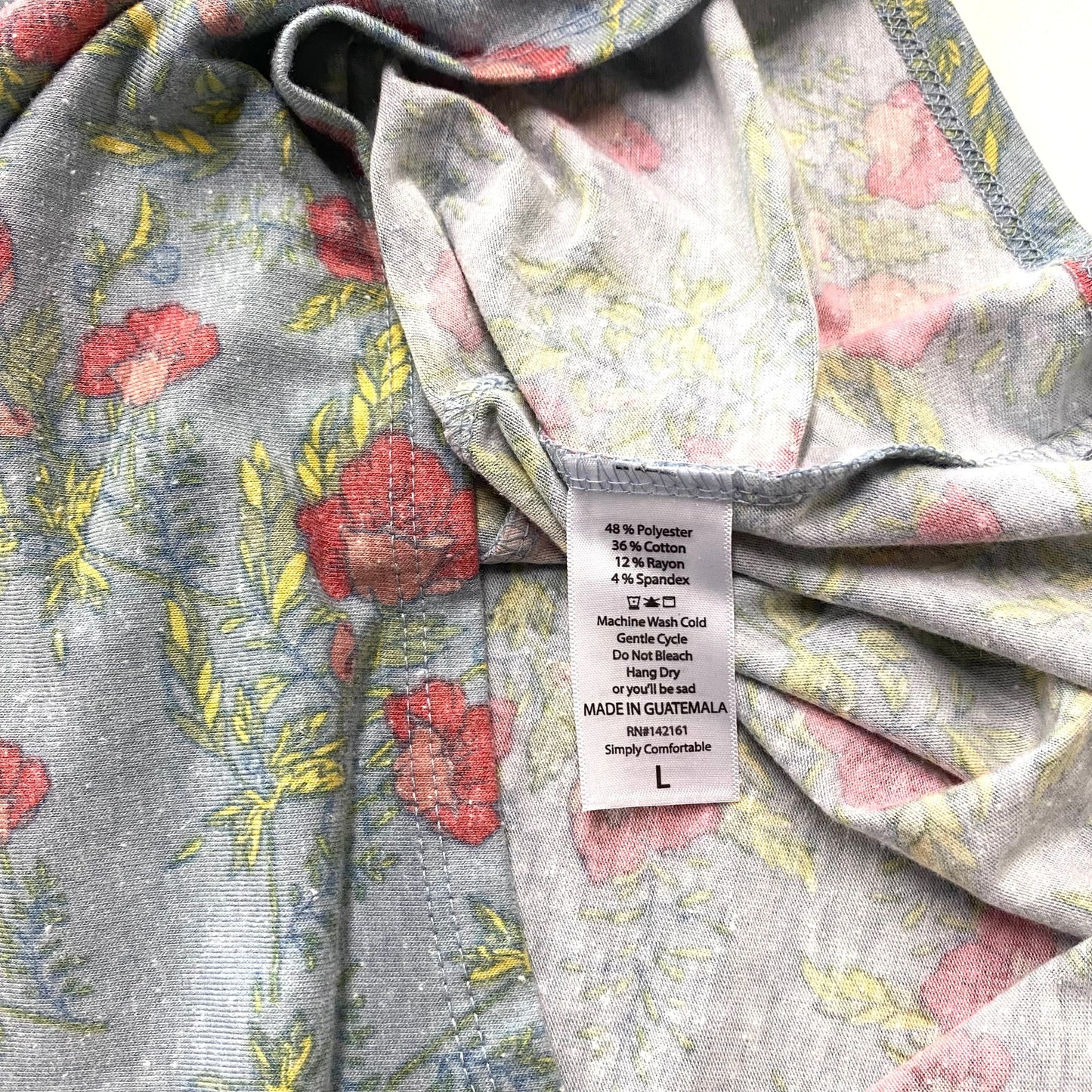 LuLaRoe Womens L Irma Light Blue/Red Heather/Floral Pattern S/s Tunic Top NWT