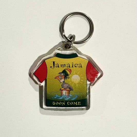 Vintage T-Shirt Acrylic Keychain ‘Jamaica Come Soon’ Travel Souvenir Key Ring