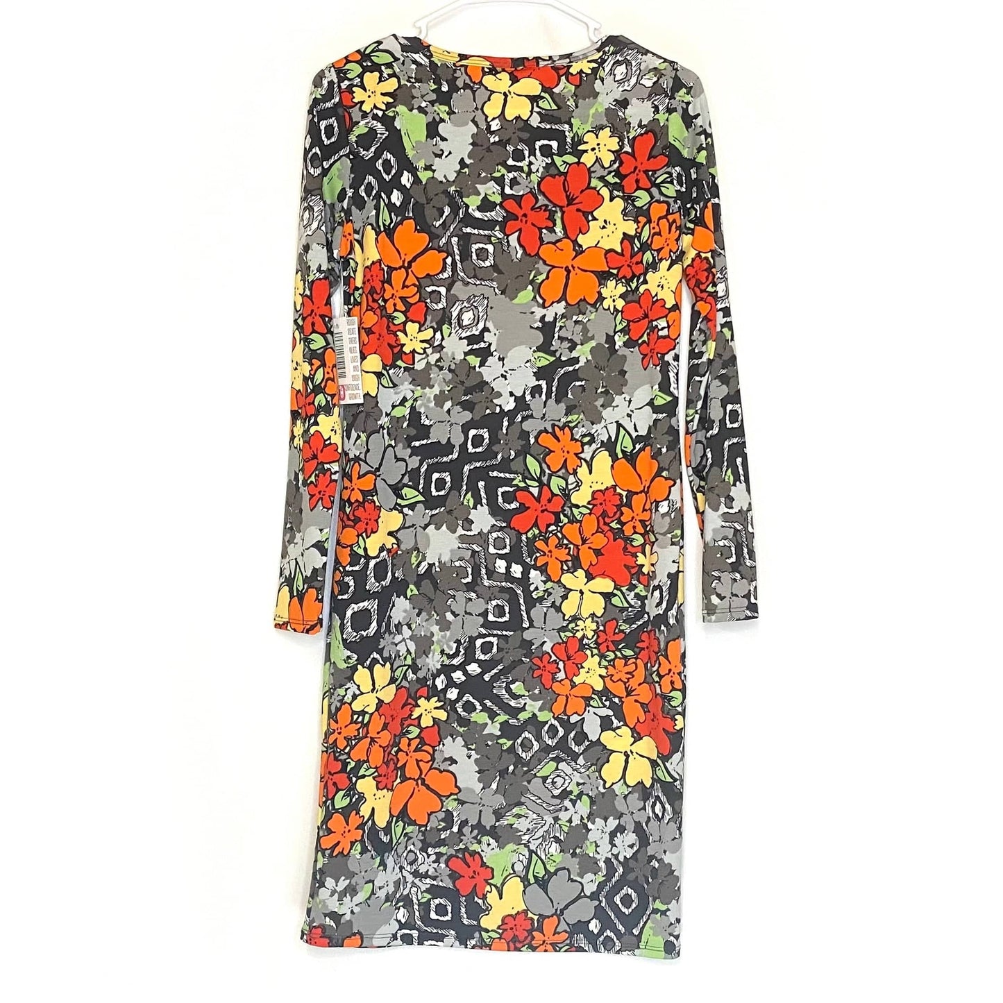 LuLaRoe Womens S Debbie Orange/Gray/Black Abstract/Floral Dress NWT