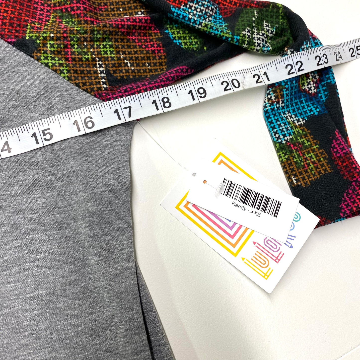 LuLaRoe Unisex XXS Red/Black/Gray Randy Abstract Raglan T-Shirt ¾ Sleeves NWT