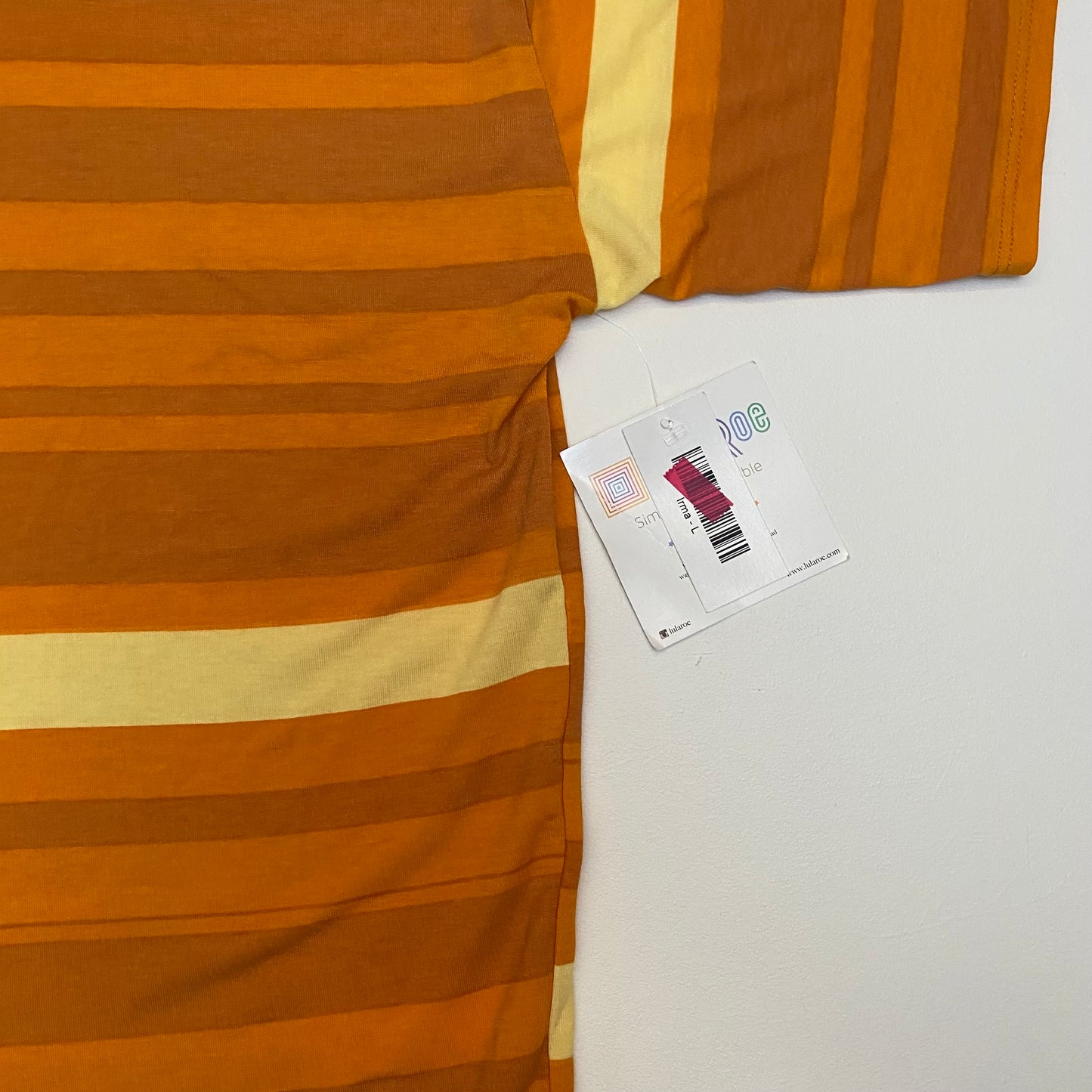 LuLaRoe Irma High-Low S/s Tunic | L (14-16) | Orange/Yellow Striped | NWT