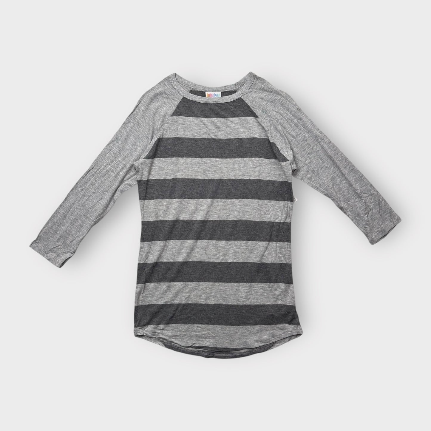 LuLaRoe Randy Tee XXS (00) - Gray and GRAY Striped Raglan - Soft Stretch Rayon Spandex Blend
