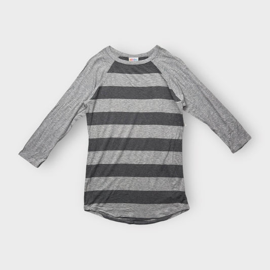 LuLaRoe Randy Tee XXS (00) - Gray and GRAY Striped Raglan - Soft Stretch Rayon Spandex Blend