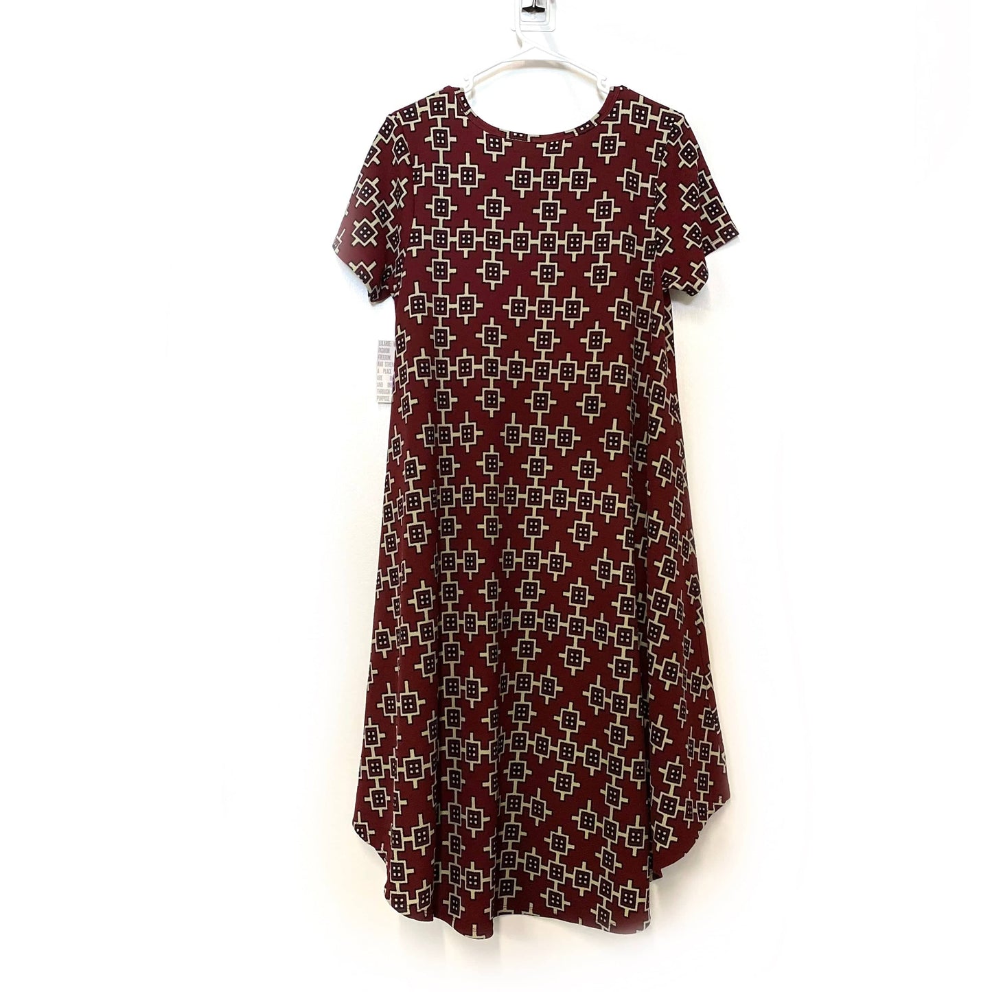 LuLaRoe Womens M Brick Red/Cream Aztec Shapes 'Carly' S/s Swing Dress NWT