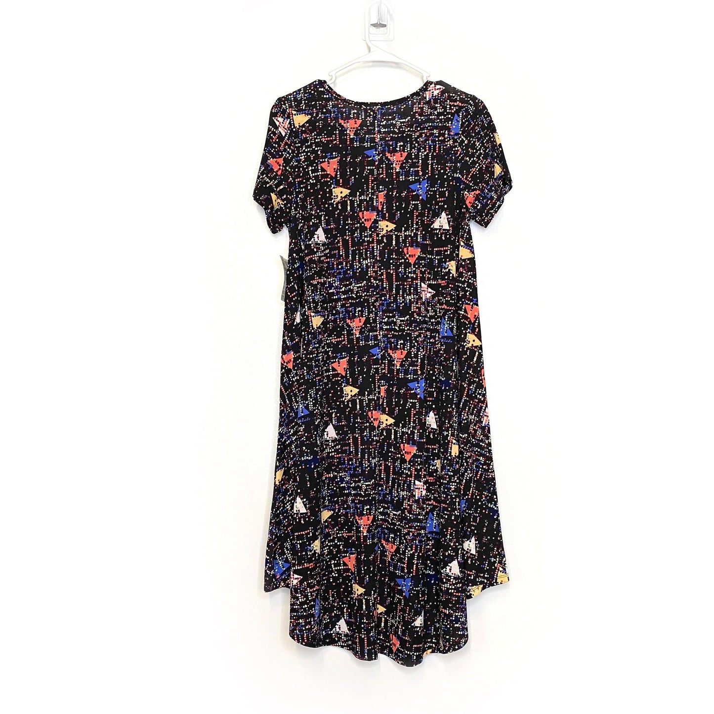 LuLaRoe Womens S Black/Blue/Orange Digital Dots 'Carly' S/s Swing Dress NWT