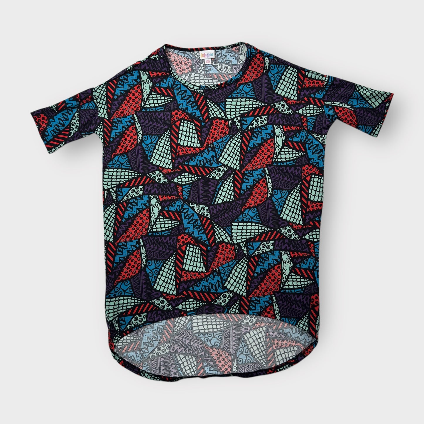 LuLaRoe Irma Tunic Top - Abstract Geometric - Women's XXS (00/0) - High-Low Hem - Multicolor
