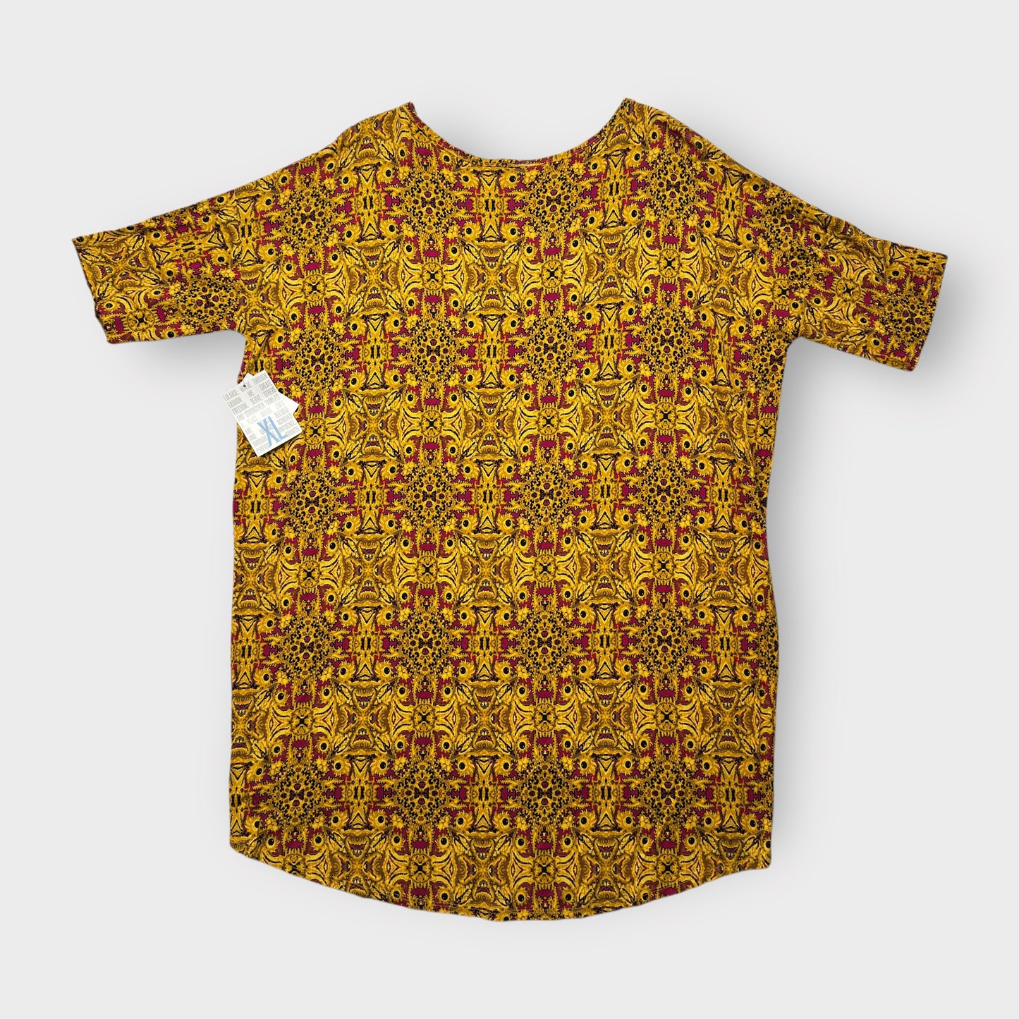 LuLaRoe Irma S/S Tunic Top - Yellow & Red Arabesque Pattern - Women's XL (16-18) - NWT