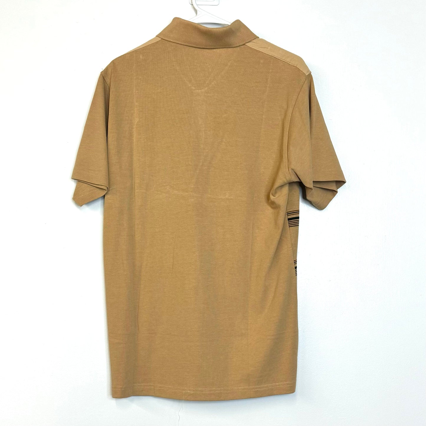 Mens Fashion Golf Shirt M Beige/Brown/Black Striped S/s Polo Shirt NWT