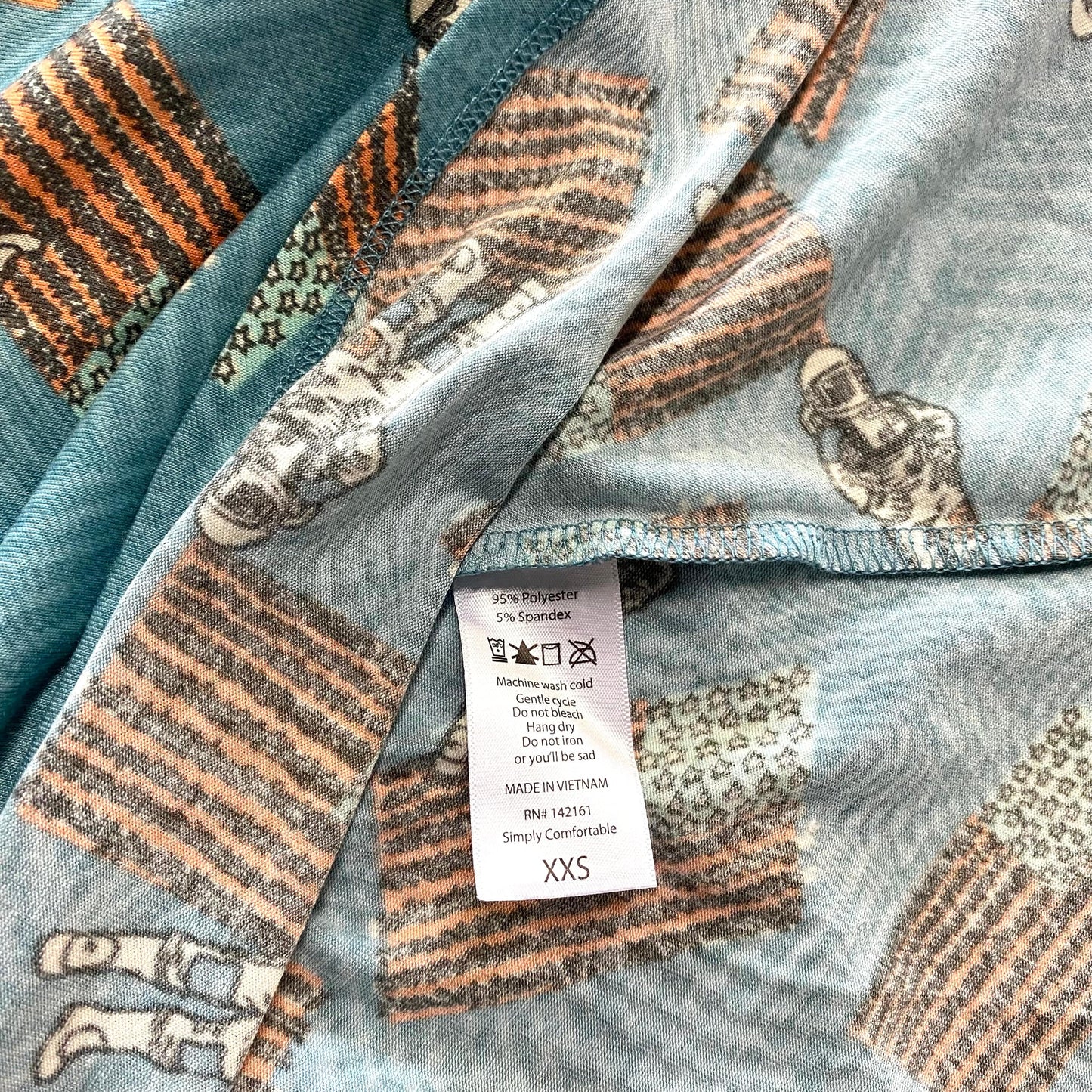 LuLaRoe Womens XXS Blue/Multicolor Astronauts 'Carly' S/s Swing Dress NWT