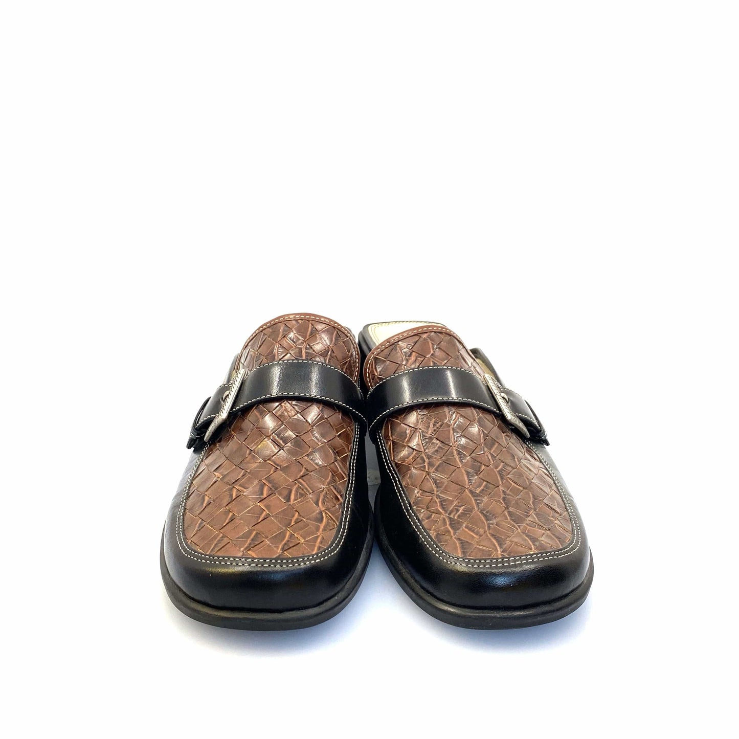 Stunning UNISA Womens Black/Brown Size 9 Weave Dress Mules Shoes w/Buckle