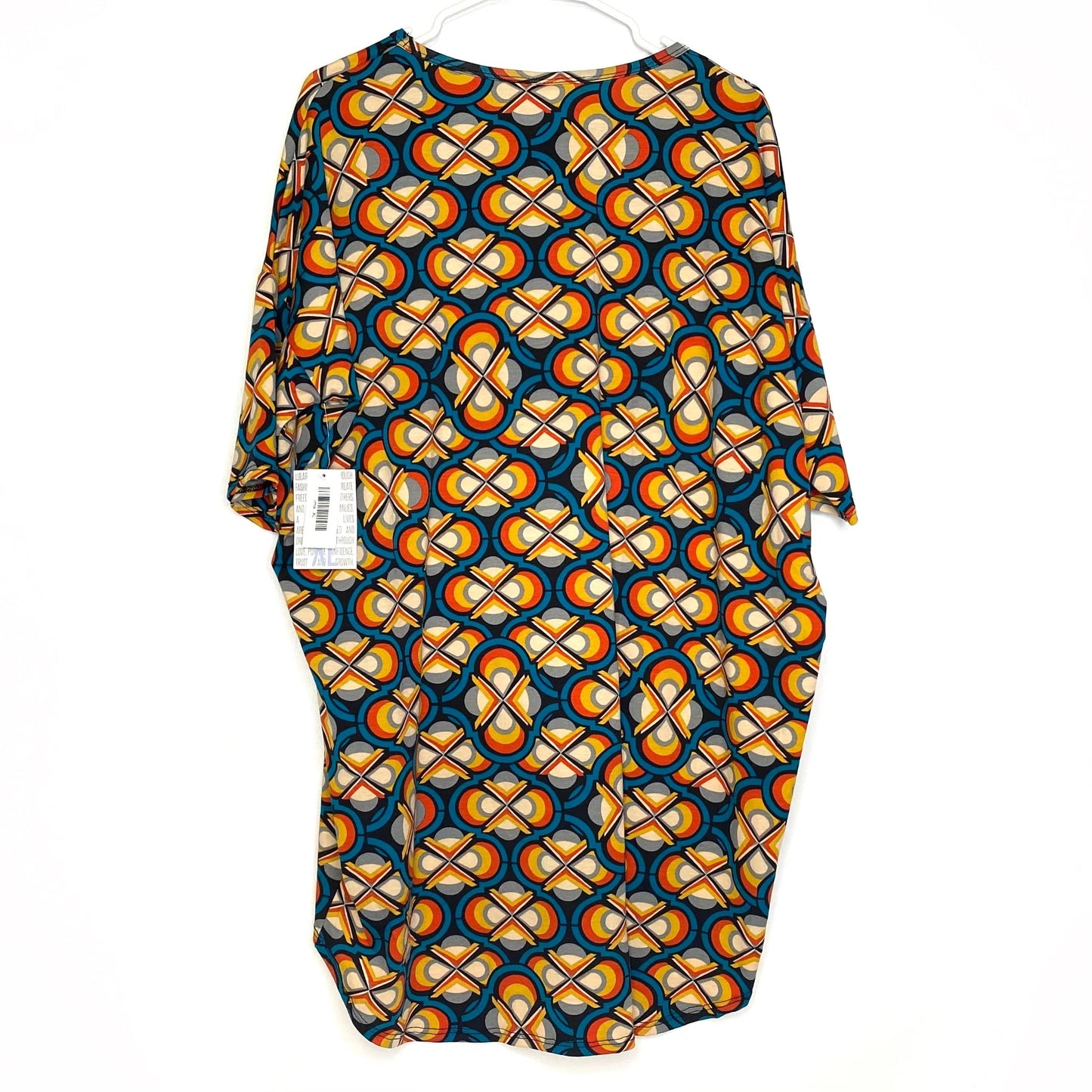 LuLaRoe Womens Size XL Irma Yellow/Orange/Blue Geometric S/s Top NWT