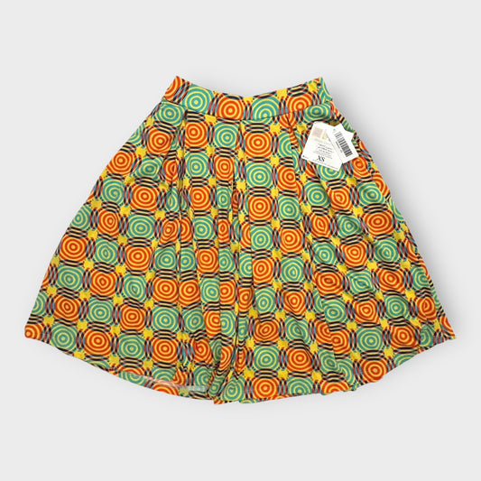 LuLaRoe Madison Pleated Skirt w/Pockets | XS (2-4) | Blue/Orange/Yellow Swirls | NWT