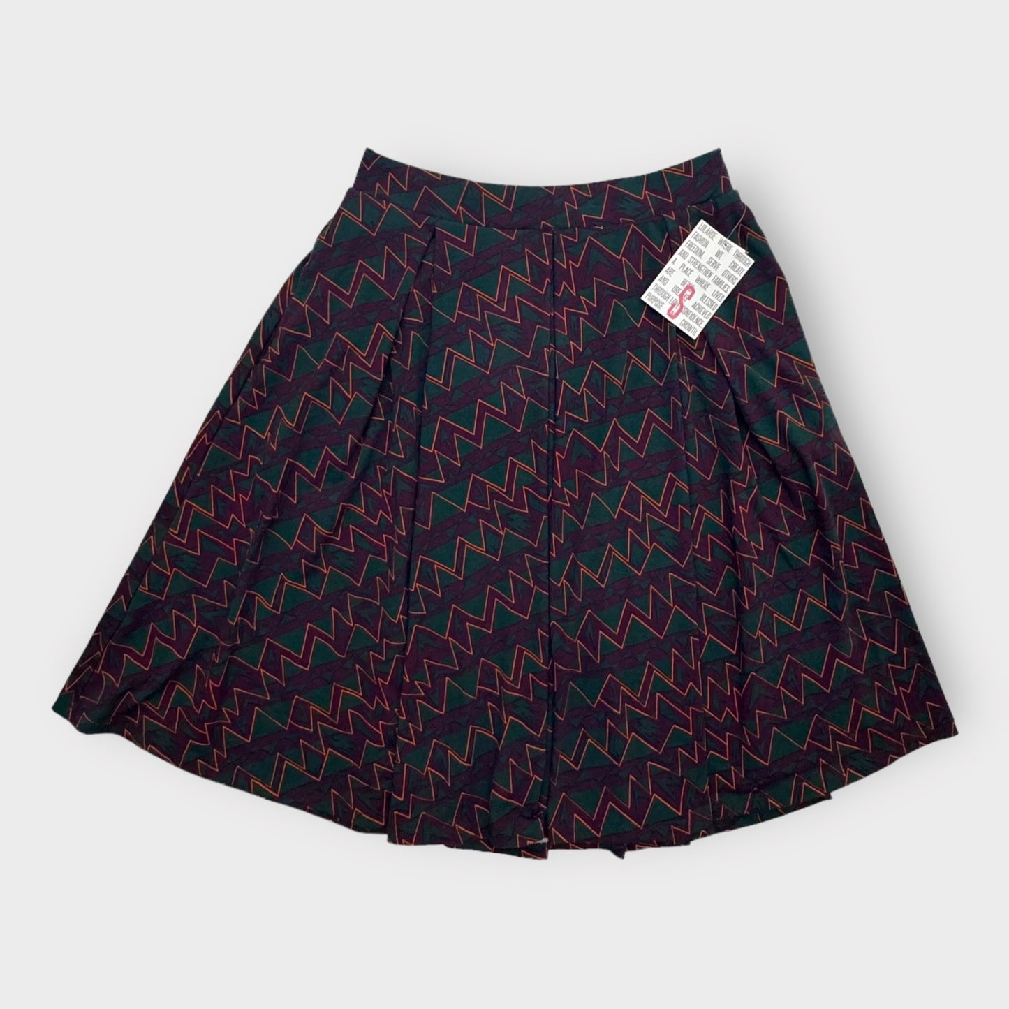 LuLaRoe Madison Pleated Skirt w/Pockets | S (6-8) | Purple/Green Zigzag | NWT