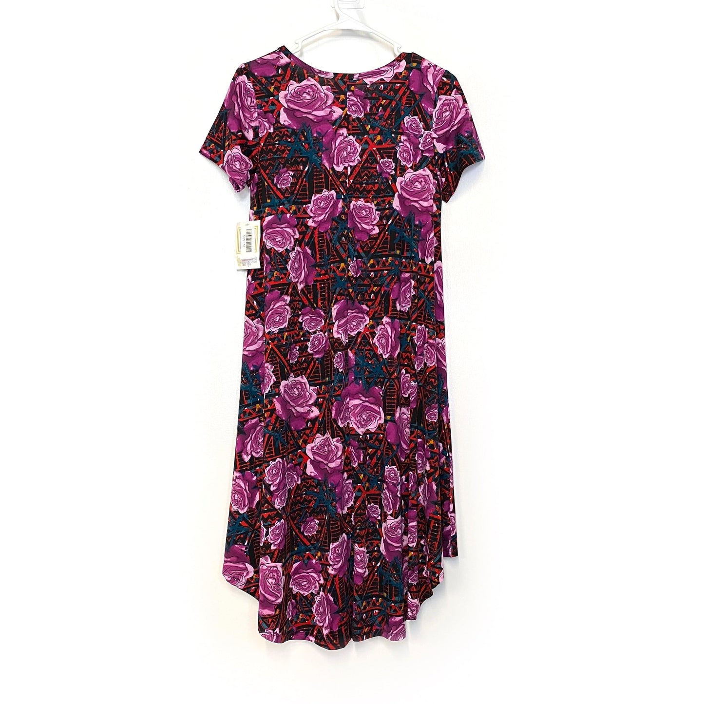 LuLaRoe Womens XS Purple/Red/Blue Abstract/Floral 'Carly' S/s Swing Dress NWT