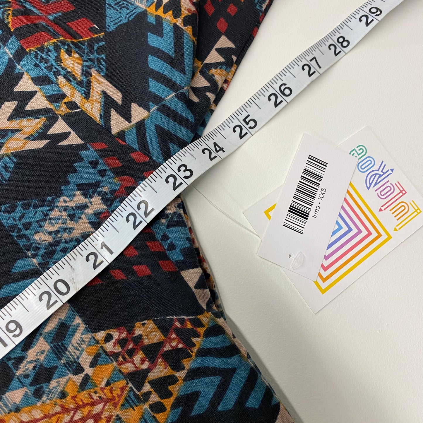 LuLaRoe Womens Size XXS Multicolor/Black Geometric IRMA S/s Top NWT
