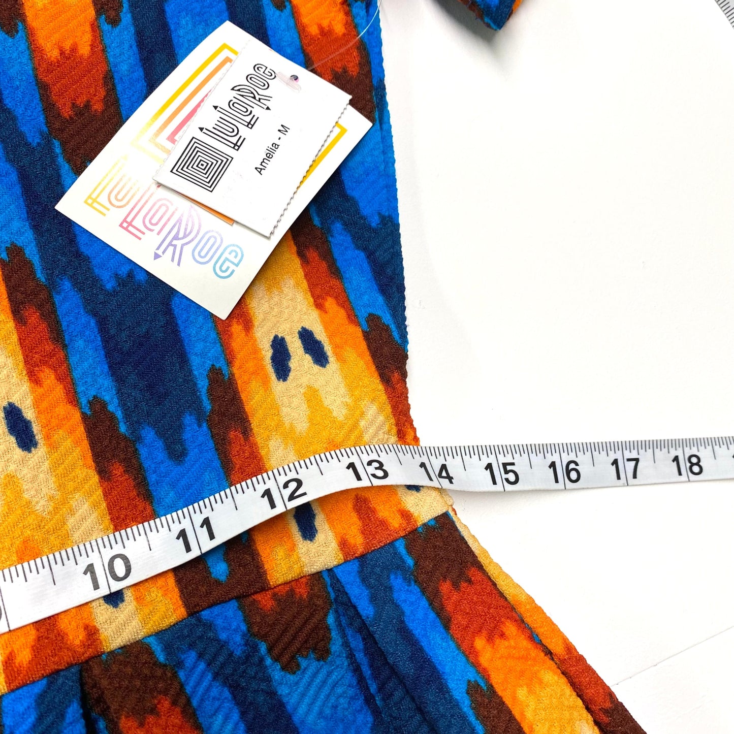 LuLaRoe Amelia Dress | M | Orange/Blue Abstract Wave | S/s NWT