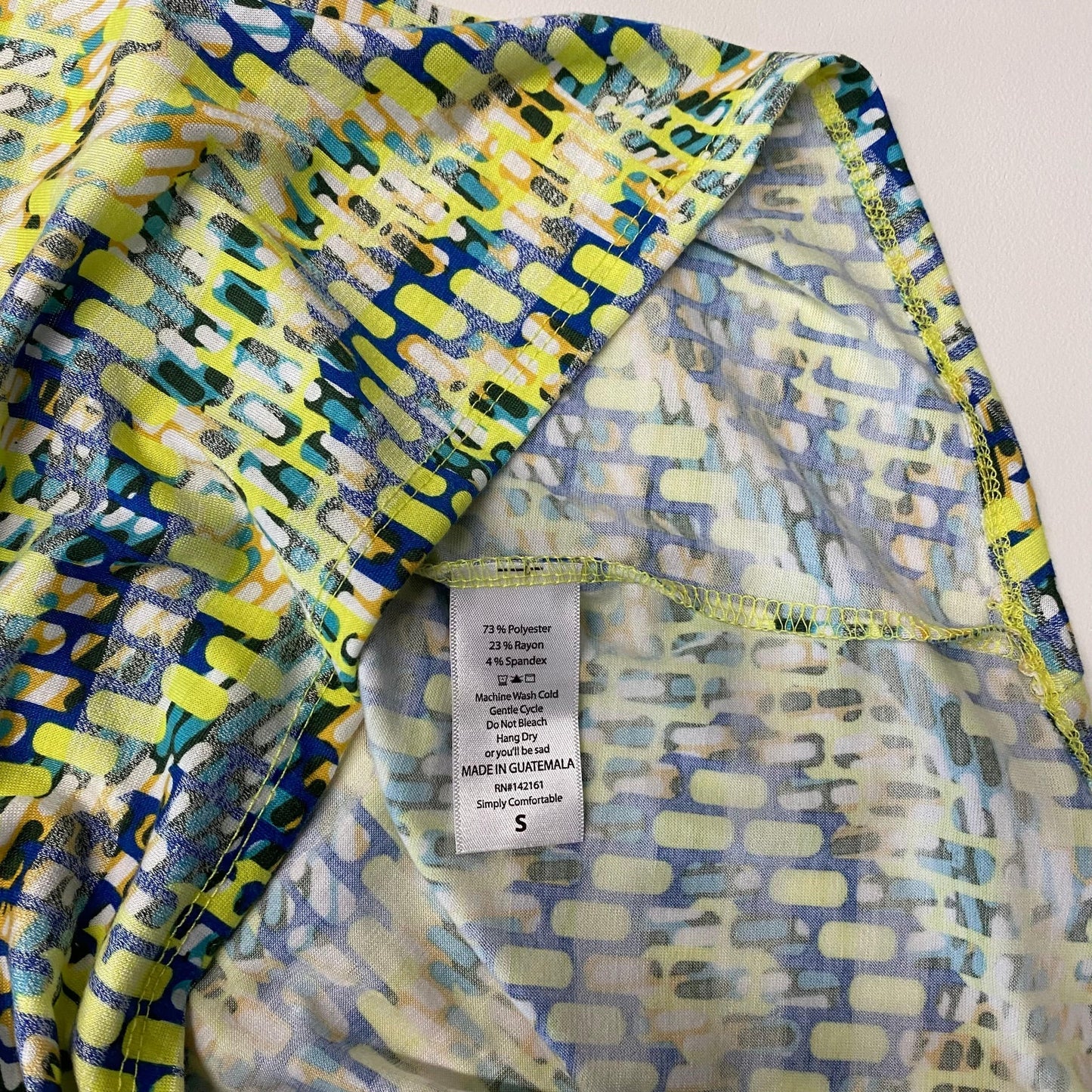 LuLaRoe Womens Size S Yellow/Blue Irma Graphic S/s Top NWT