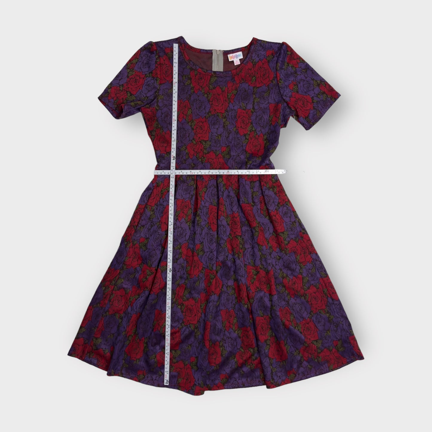 LuLaRoe Amelia Dress | S (6-8) | Purple/Red Roses | S/s | NWT