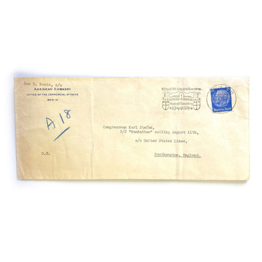 1939 US Postage Stamp & Envelope American Embassy - Congressman Karl Stefan -  | Buy at Parsimony Shoppes