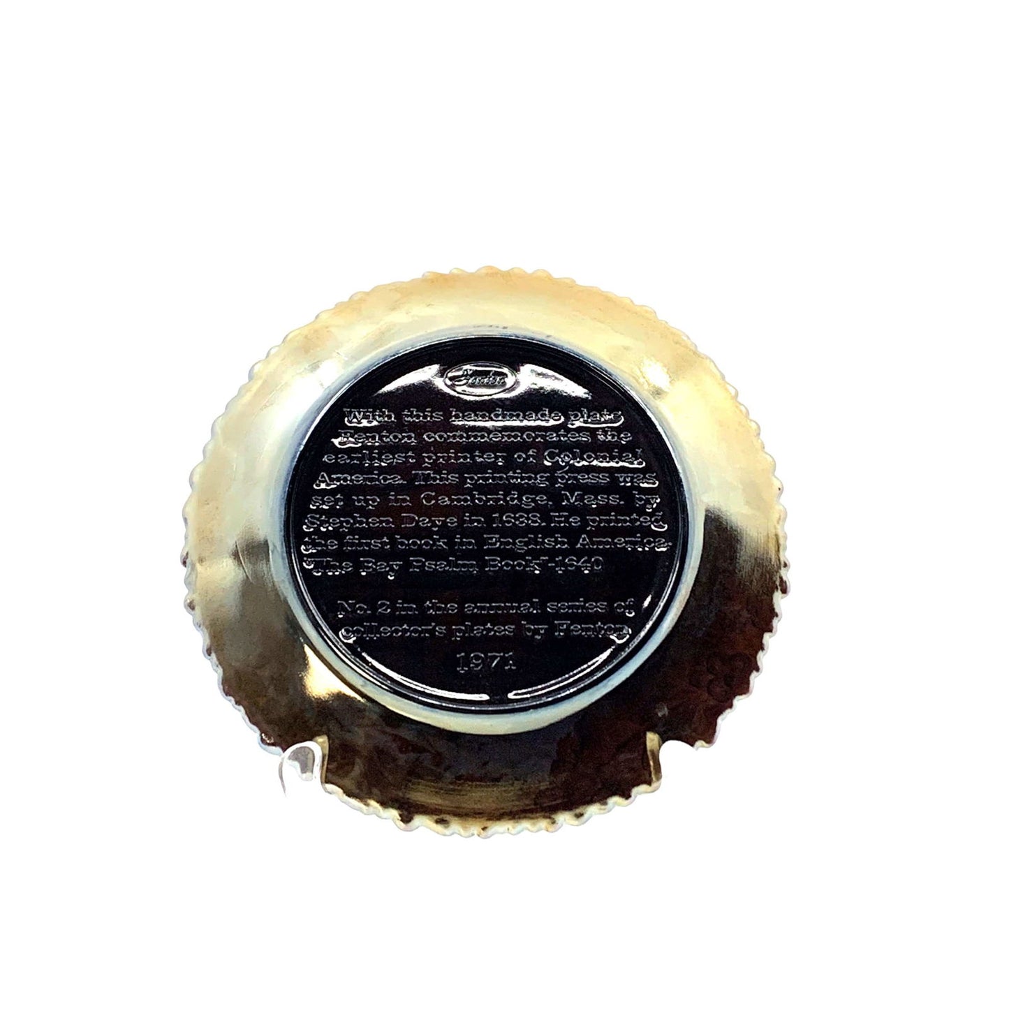 1971 Fenton Glass Collector Plate No. 2 In The Annual Series Early Craftsman Of English America - | Buy at Parsimony Shoppes