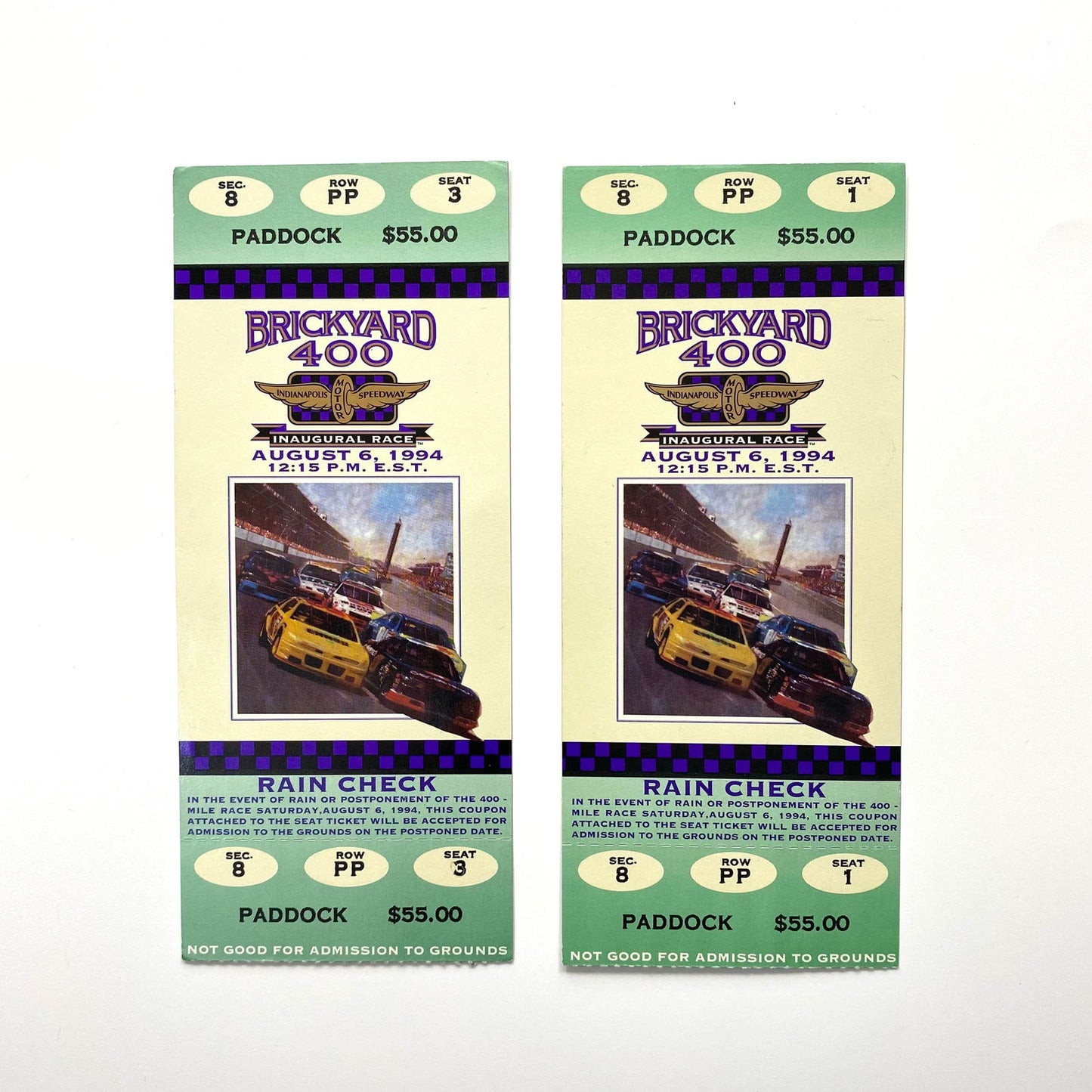 1994 Brickyard 400 Indianapolis Motor Speedway Ticket Stubs, Pair of - | Buy at Parsimony Shoppes