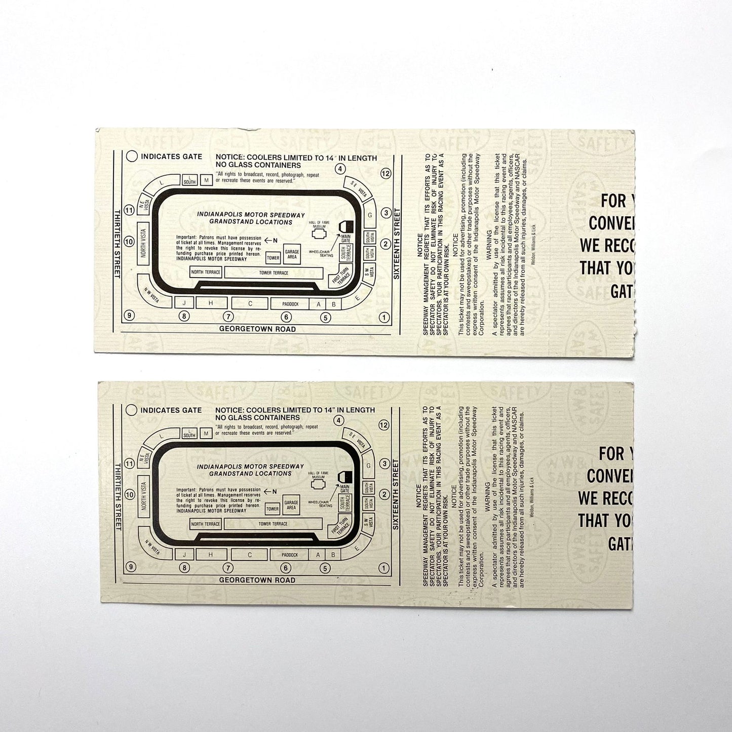 1994 Brickyard 400 Indianapolis Motor Speedway Ticket Stubs, Pair of - | Buy at Parsimony Shoppes
