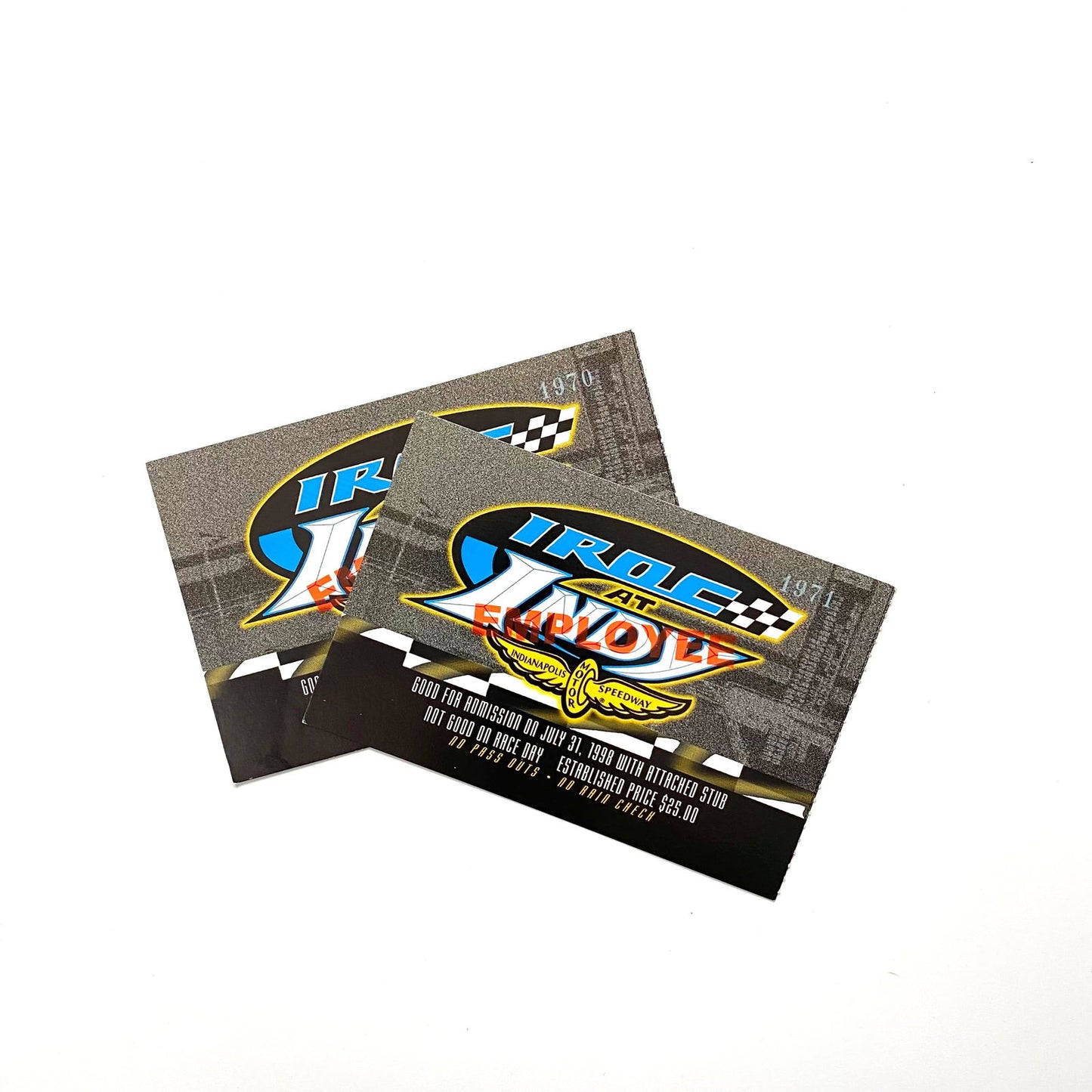 1998 IROC at INDY Indianapolis Motor Speedway EMPLOYEE Ticket Stubs, Set of - | Buy at Parsimony Shoppes