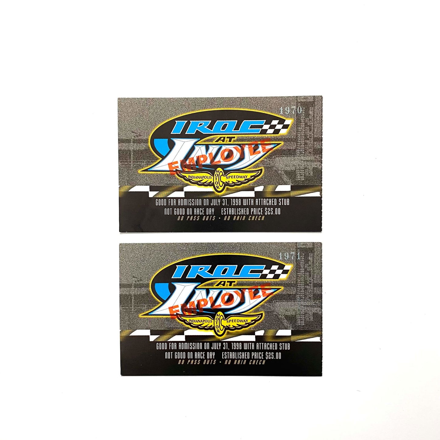 1998 IROC at INDY Indianapolis Motor Speedway EMPLOYEE Ticket Stubs, Set of - | Buy at Parsimony Shoppes