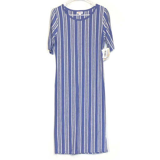 LuLaRoe Julia Bodycon Dress | M (8-10) | Purple/Gray/White | Striped | NWT
