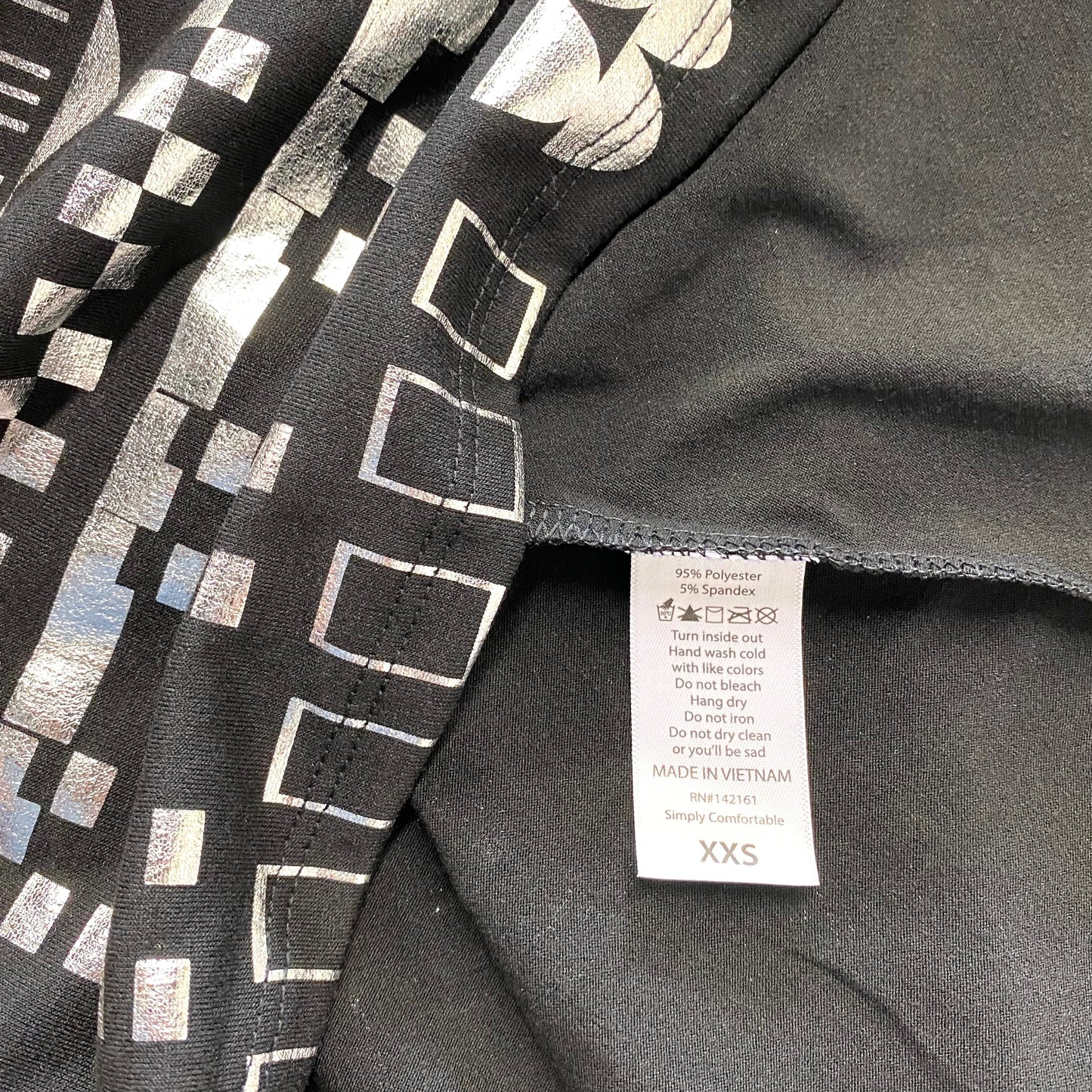 LuLaRoe Womens XXS Black/Silver Metallic ELEGANT 'Carly' S/s Swing Dress NWT