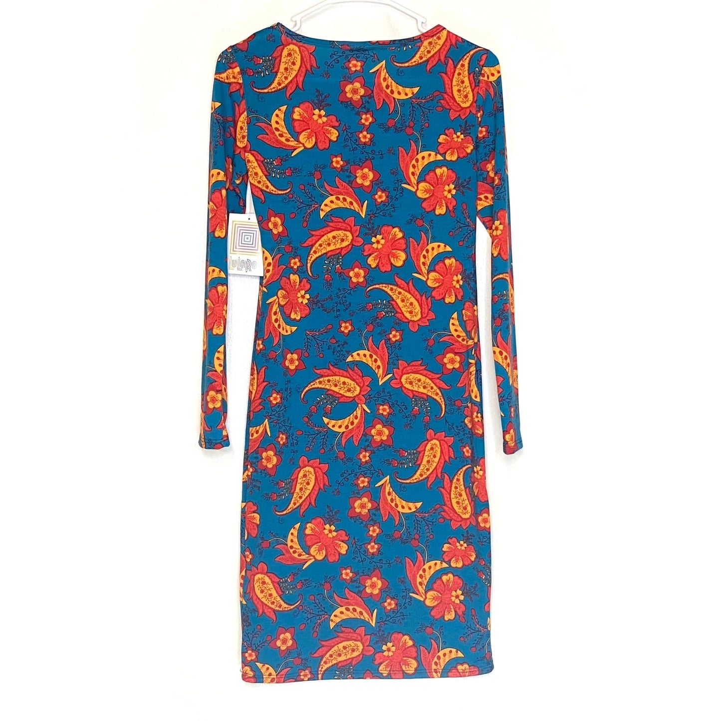 LuLaRoe Womens XS Debbie Orange/Red/Blue Paisley/Floral Dress NWT