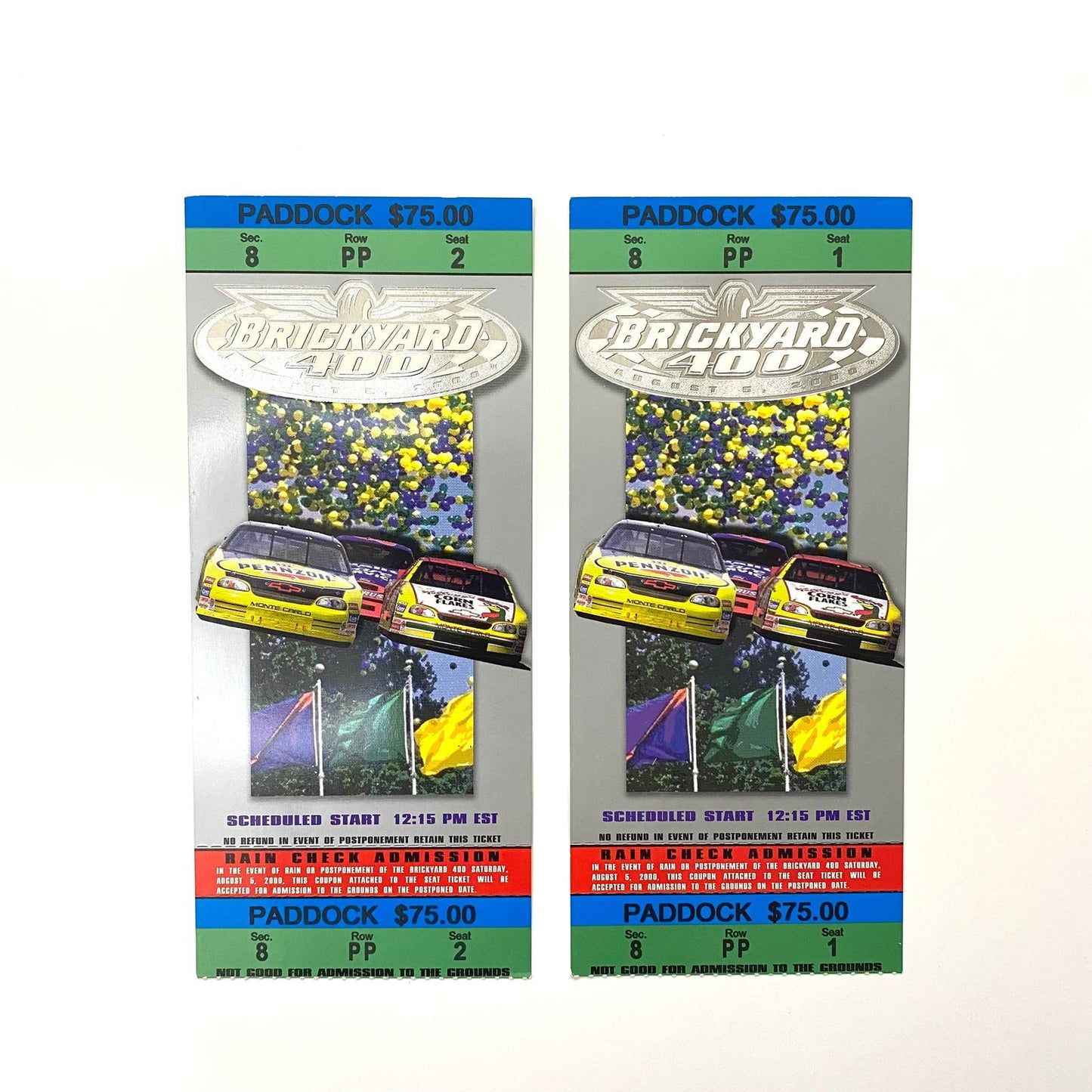 2000 Brickyard 400 Indianapolis Motor Speedway Ticket Stubs, Pair of - | Buy at Parsimony Shoppes