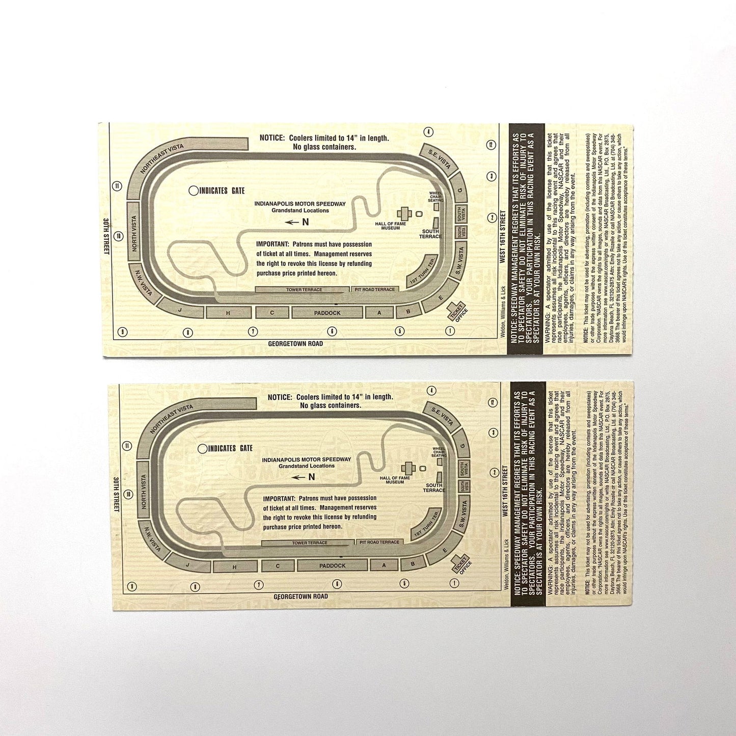 2000 Brickyard 400 Indianapolis Motor Speedway Ticket Stubs, Pair of - | Buy at Parsimony Shoppes