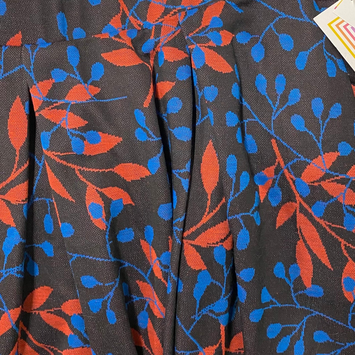 LuLaRoe Madison Pleated Skirt | XL (18-20) | Cobalt Blue/Orange Leaves | NWT