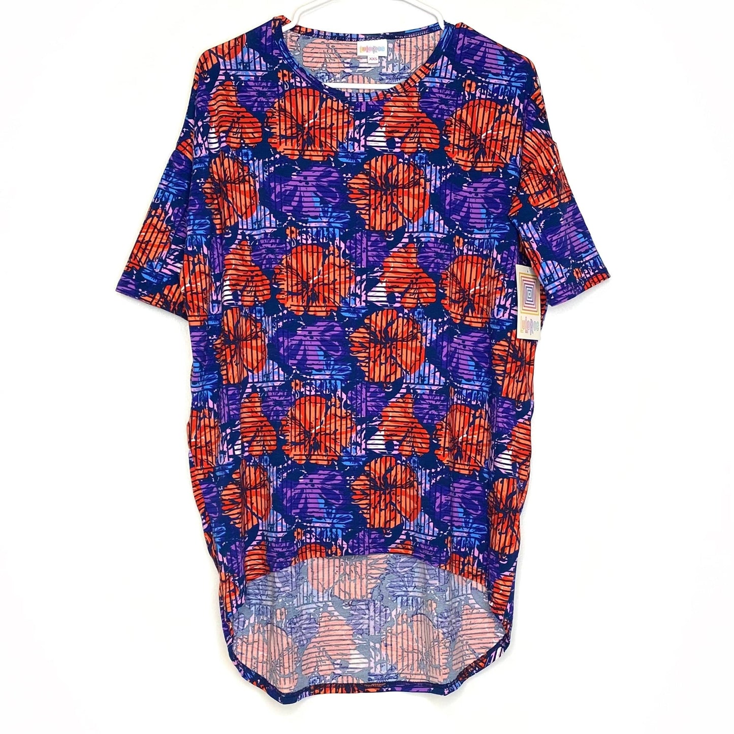 LuLaRoe Womens Size XXS Orange/Blue Floral IRMA S/s Top NWT