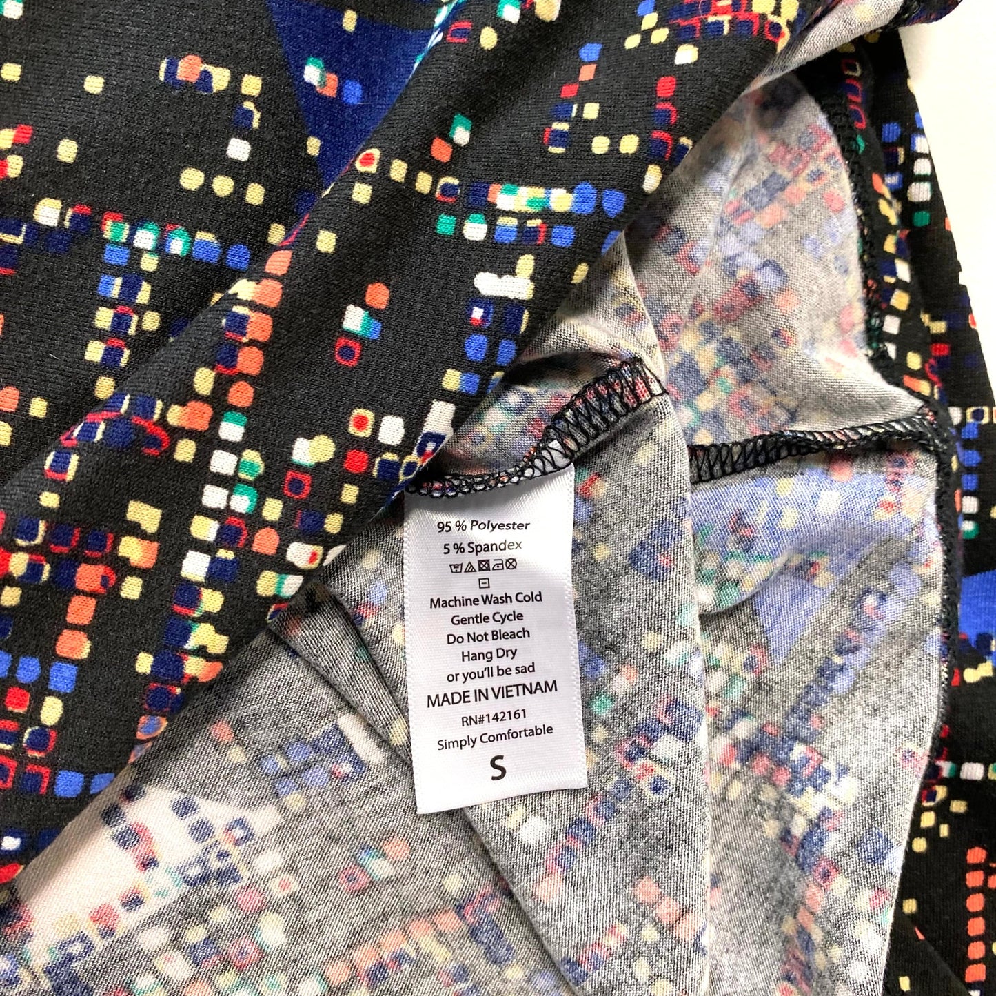 LuLaRoe Womens S Black/Blue/Orange Digital Dots 'Carly' S/s Swing Dress NWT