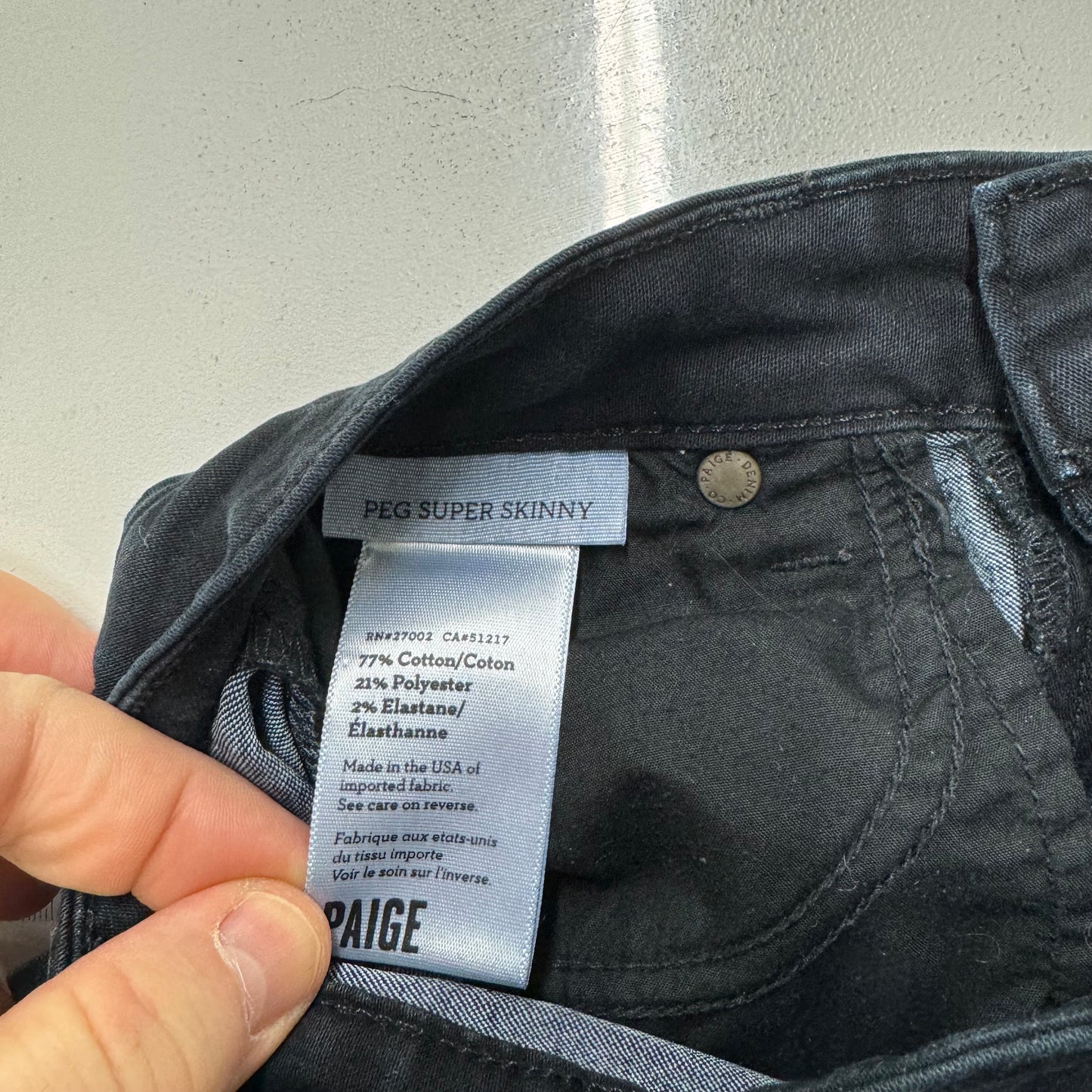 Paige Peg Super Skinny Denim Jeans – Pre-Owned Black Size 29 for Women