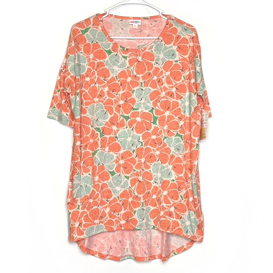 LuLaRoe Womens XXS Irma Orange/White/Green Floral S/s Tunic Top NWT