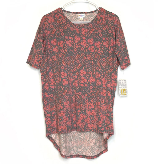 LuLaRoe Womens XXS Irma Pink/Gray Trefoil Pattern S/s Tunic Top NWT