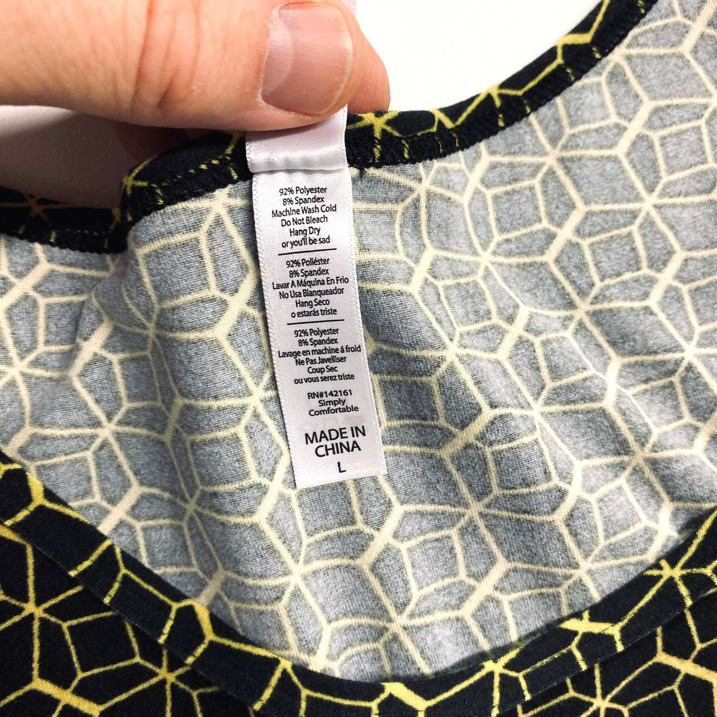 LuLaRoe Womens L Black/Yellow Honeycomb/Geometric Classic T S/s Top | NWT