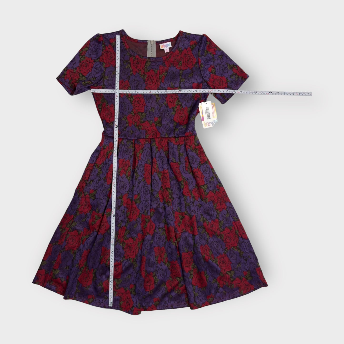 LuLaRoe Amelia Dress | S (6-8) | Purple/Red Roses | S/s | NWT