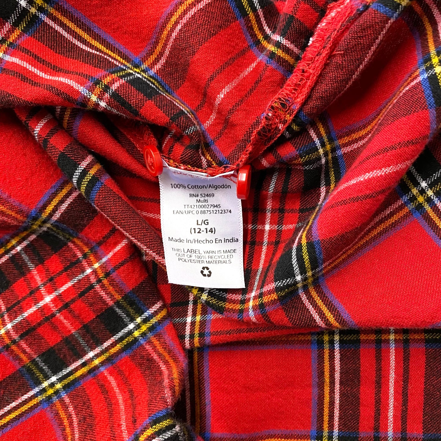Women's Red Plaid Flannel Long Sleeve Button-Up Shirt - Size L (12-14) - Time and Tru - EUC