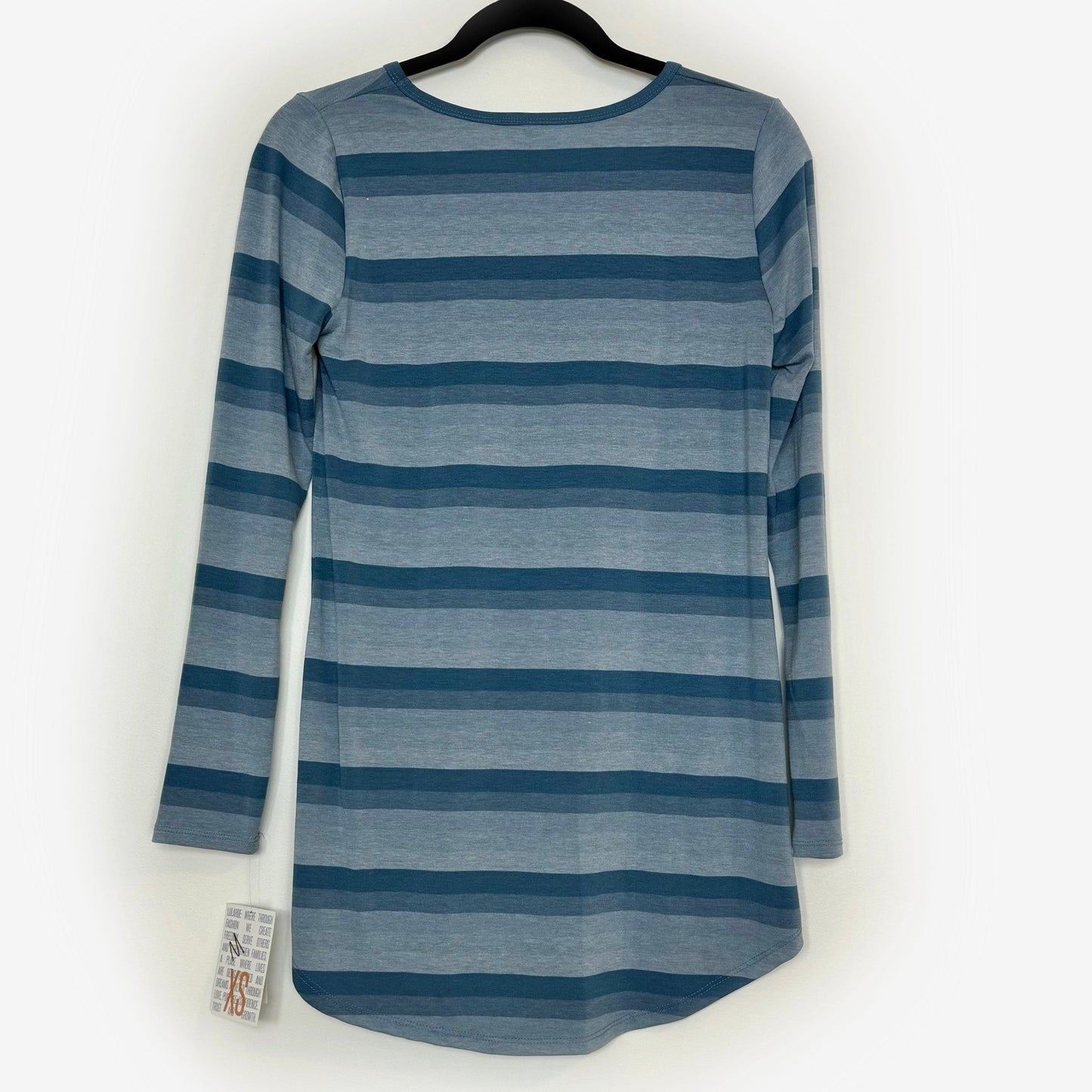 LuLaRoe Vault | Lynnae High-Low L/s Top | Size: XS (2-4) | Blue | Heathered/Striped | NWT