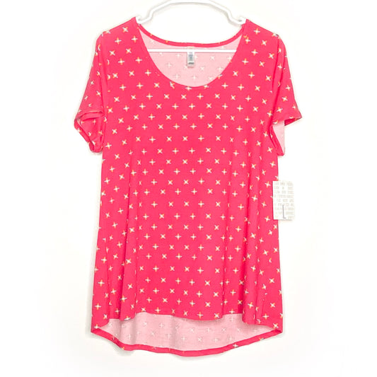 LuLaRoe Womens L Bright Pink 'Jacks' Pattern Classic T S/s Top | NWT