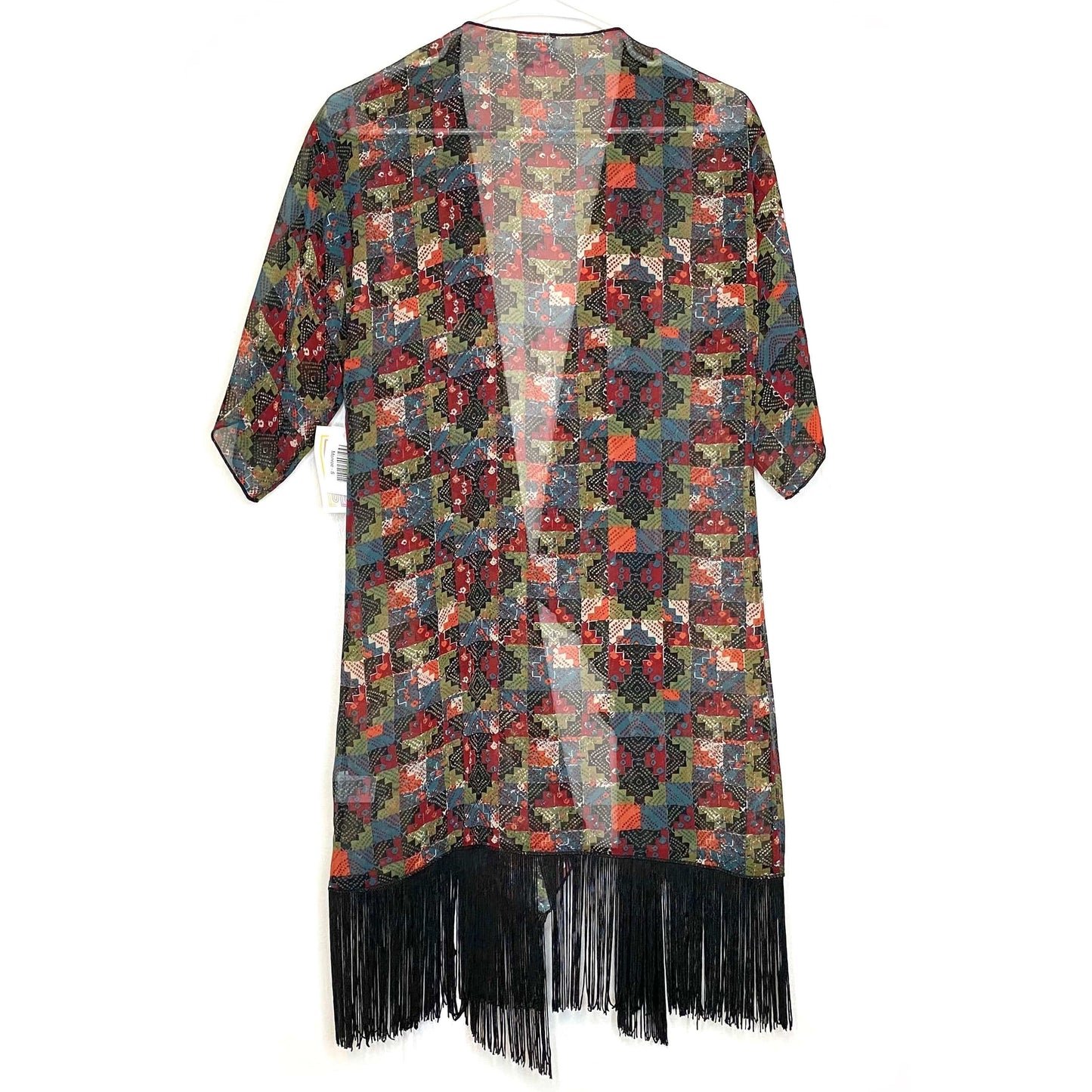 LuLaRoe Womens Size S (0-12) Multicolor Patchwork Quilt ‘Monroe’ Kimono Fringe Cover-Up NWT