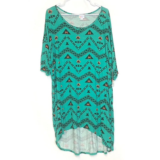 LuLaRoe Womens XL Irma Green Southwest Pattern S/s Tunic Top NWT