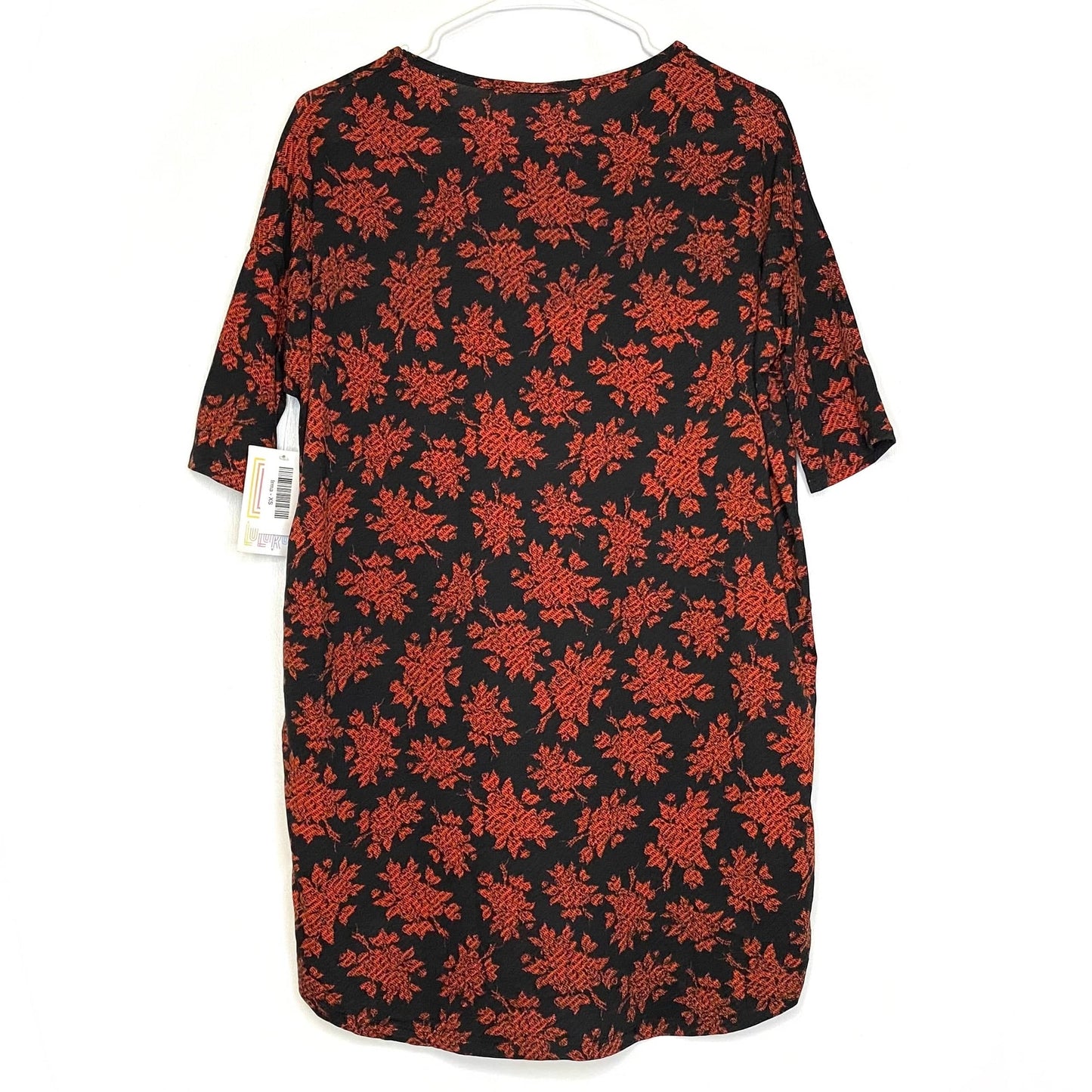 LuLaRoe Womens XS Irma Orange/Black Botanical Pattern S/s Tunic Top NWT