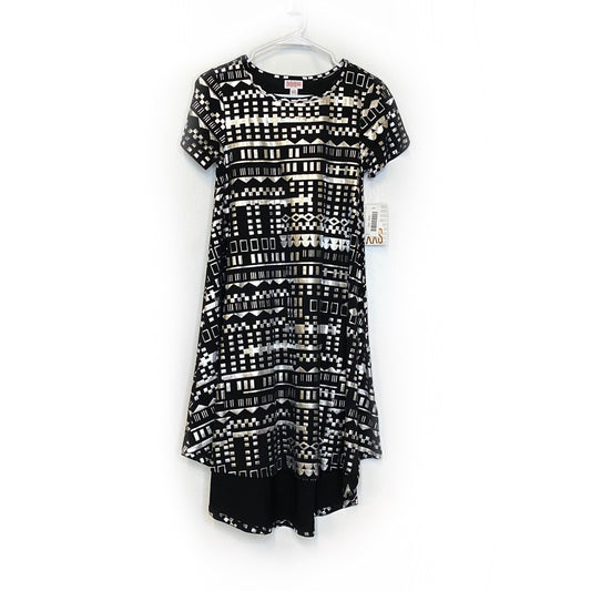 LuLaRoe Womens XXS Black/Silver Metallic ELEGANT 'Carly' S/s Swing Dress NWT